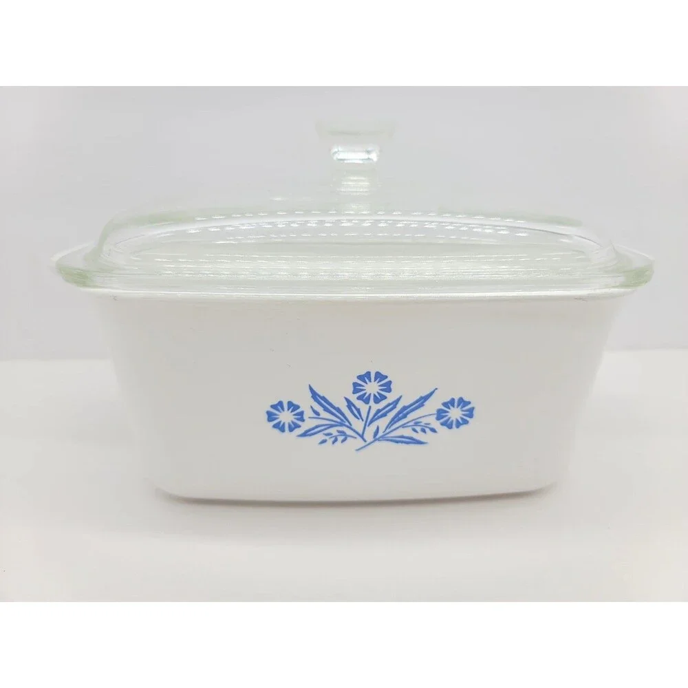 Corning Ware Loaf Pan Casserole P-4-B Blue Cornflower 1 1/2 qt Lid Baking Dish